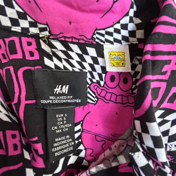 H&M SpongeBob SquarePants Black & Pink Graphic Relaxed Fit Mens Shirt Small - Picture 3 of 7